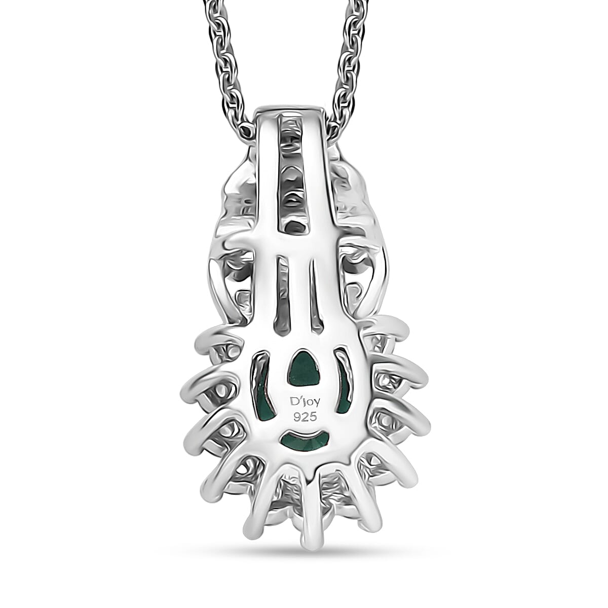D'Joy Socoto Emerald and White Zircon 1.15 ctw Pendant Necklace in Rhodium Over Sterling Silver 20 Inches image number 4