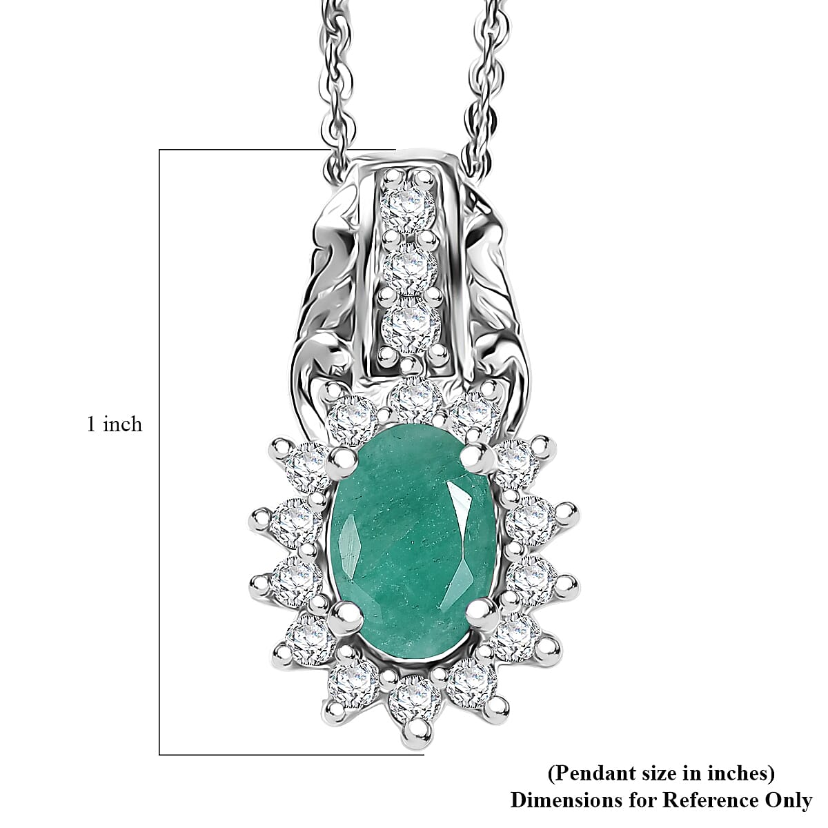 D'Joy Socoto Emerald and White Zircon 1.15 ctw Pendant Necklace in Rhodium Over Sterling Silver 20 Inches image number 6