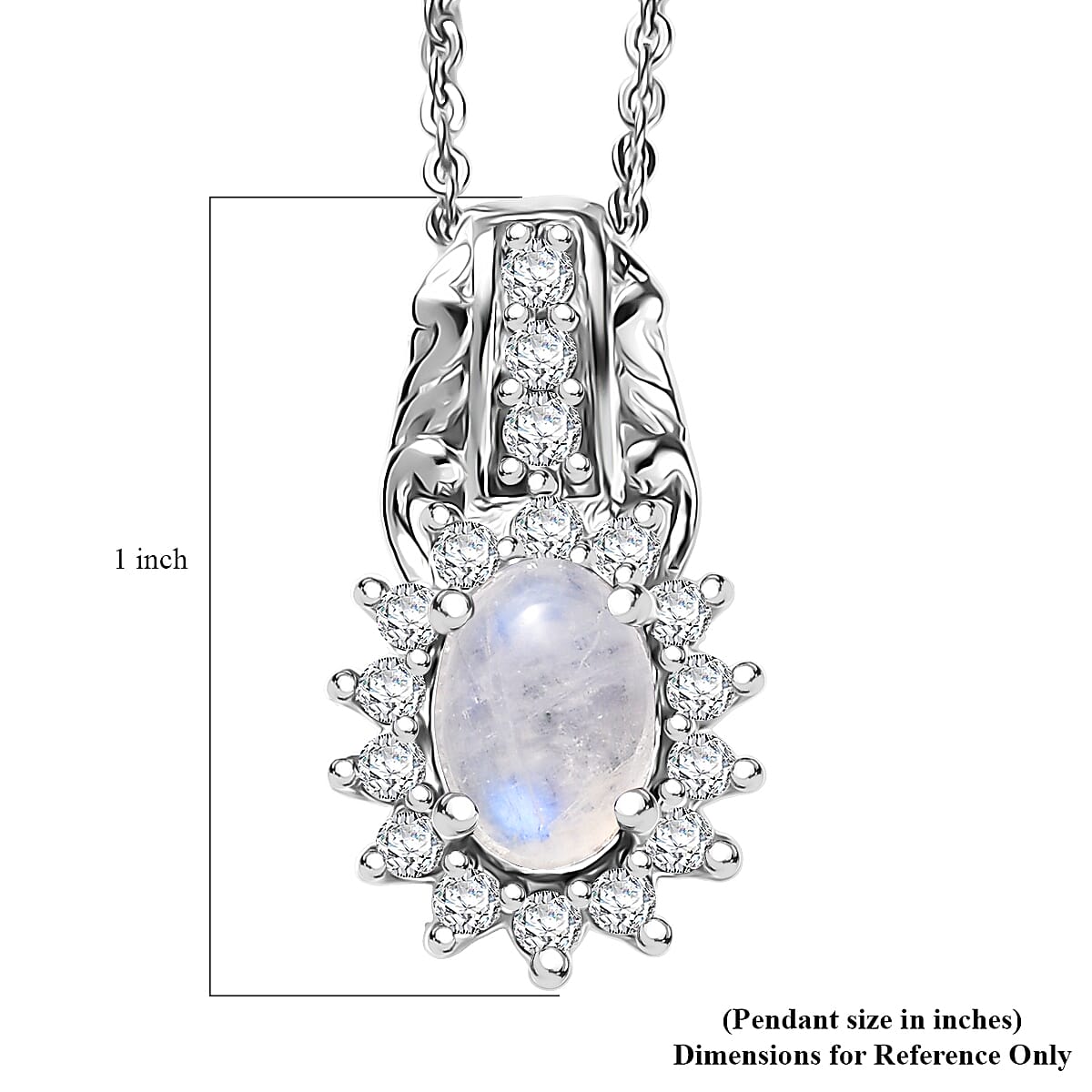 D'Joy Rainbow Moonstone and White Zircon 1.55 ctw Pendant Necklace in Rhodium Over Sterling Silver 20 Inches image number 6