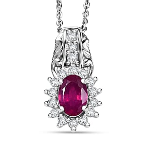 D'Joy Niassa Ruby (FF) and White Zircon 1.75 ctw Pendant Necklace in Rhodium Over Sterling Silver 20 Inches