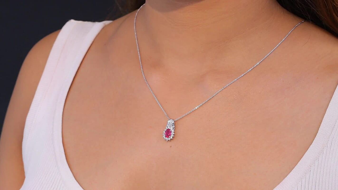 D'Joy Mozambique Garnet and White Zircon 1.35 ctw Pendant Necklace in Rhodium Over Sterling Silver 20 Inches