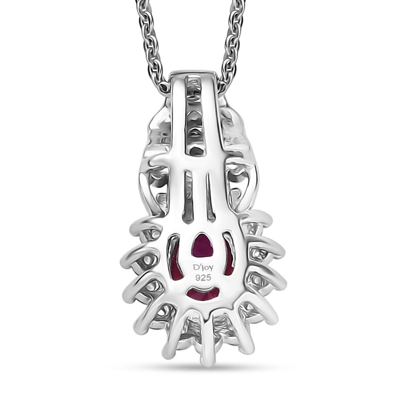 D'Joy Niassa Ruby (FF) and White Zircon 1.75 ctw Pendant Necklace in Rhodium Over Sterling Silver 20 Inches