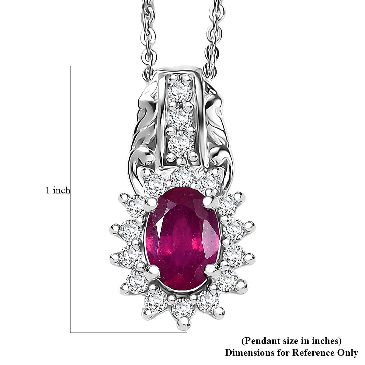 D'Joy Niassa Ruby (FF) and White Zircon 1.75 ctw Pendant Necklace in Rhodium Over Sterling Silver 20 Inches