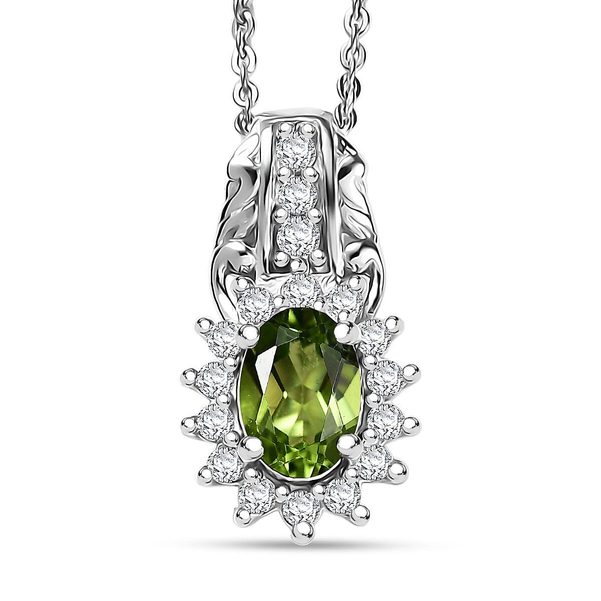 D'Joy Hebei Peridot and White Zircon 1.40 ctw Pendant Necklace in Rhodium Over Sterling Silver 20 Inches image number 0