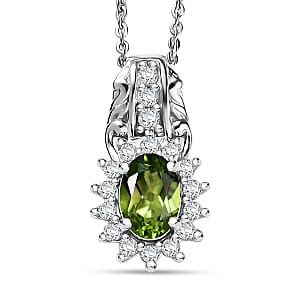 D'Joy Hebei Peridot and White Zircon 1.40 ctw Pendant Necklace in Rhodium Over Sterling Silver 20 Inches