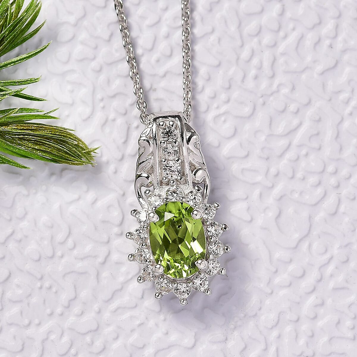 D'Joy Hebei Peridot and White Zircon 1.40 ctw Pendant Necklace in Rhodium Over Sterling Silver 20 Inches image number 1