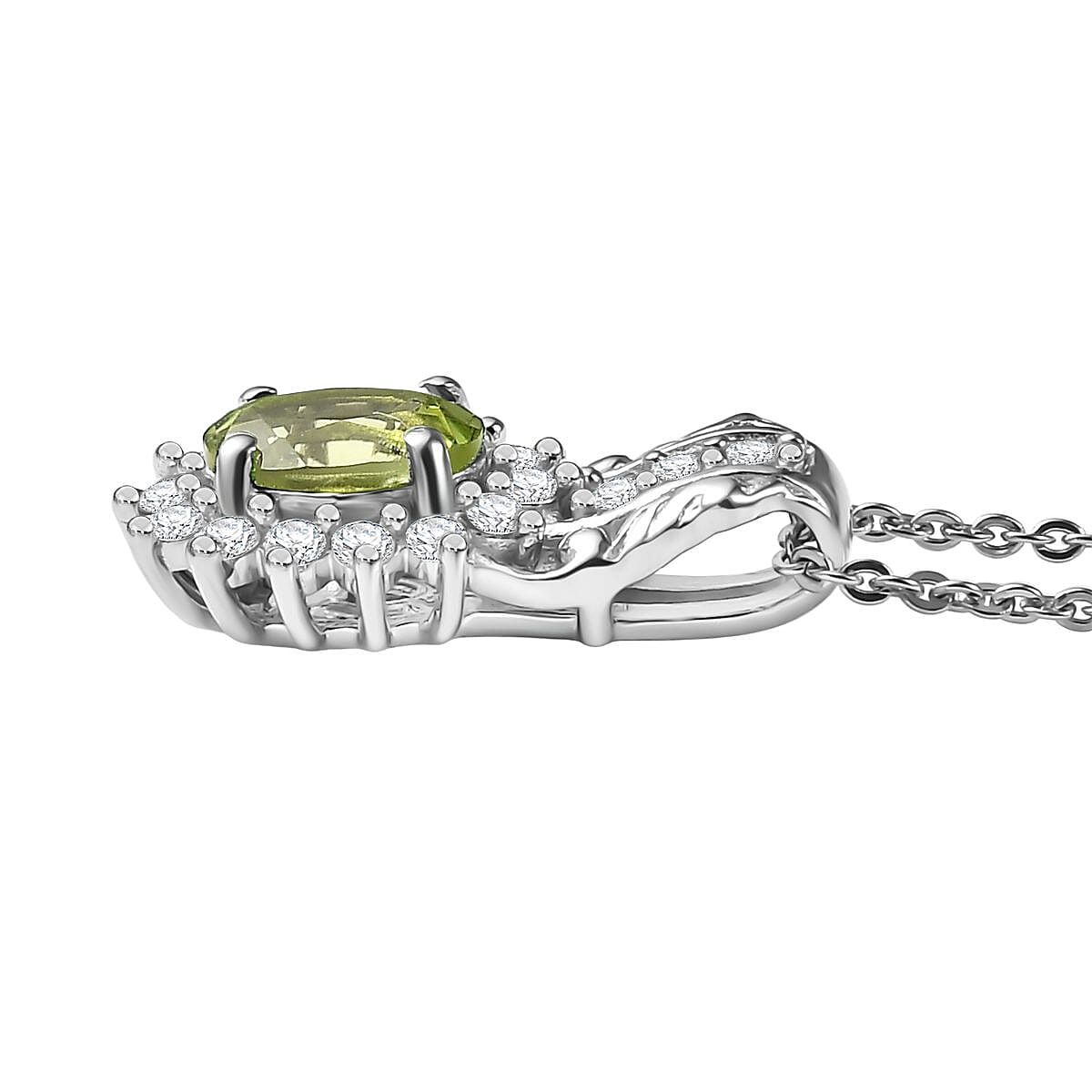 D'Joy Hebei Peridot and White Zircon 1.40 ctw Pendant Necklace in Rhodium Over Sterling Silver 20 Inches image number 3