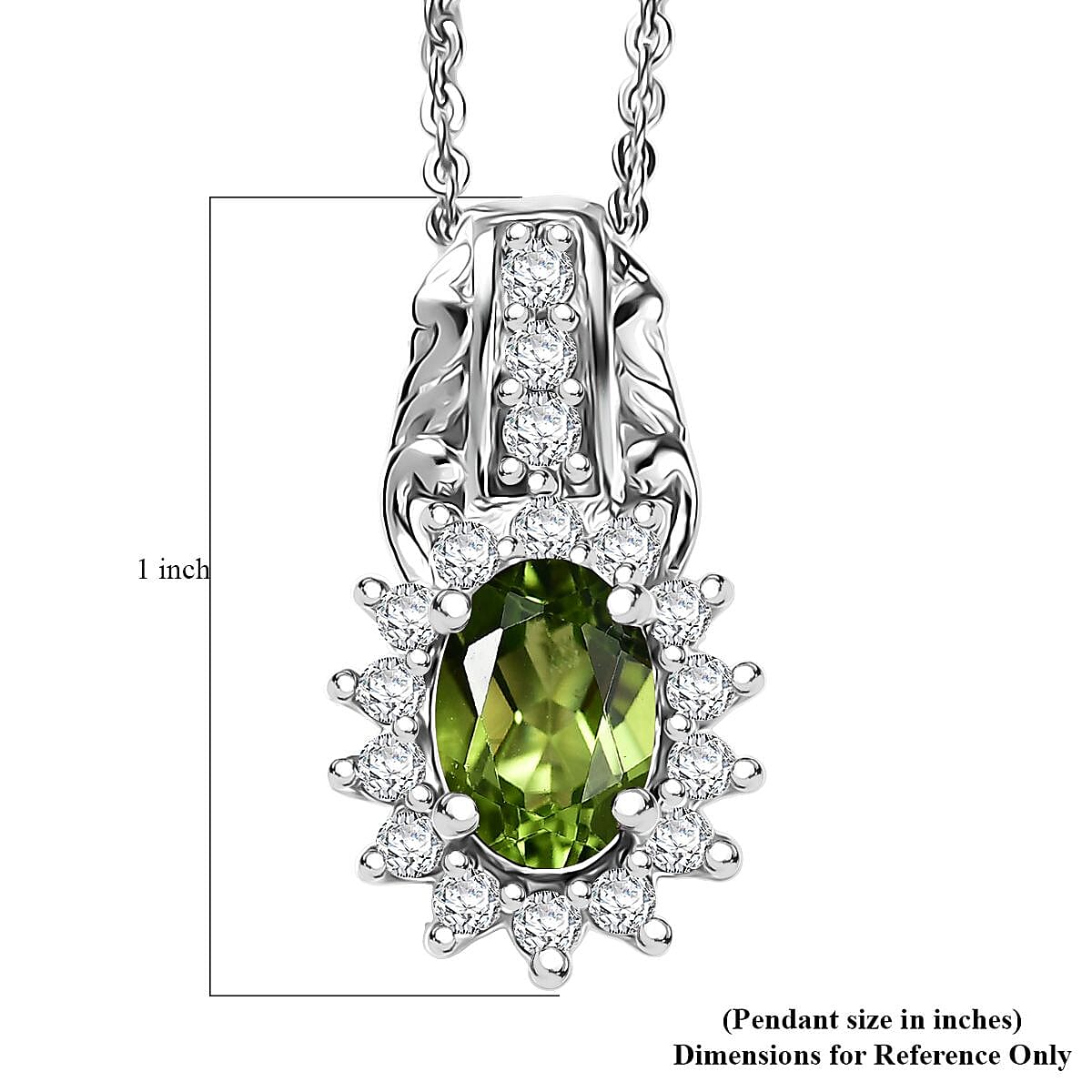 D'Joy Hebei Peridot and White Zircon 1.40 ctw Pendant Necklace in Rhodium Over Sterling Silver 20 Inches image number 6