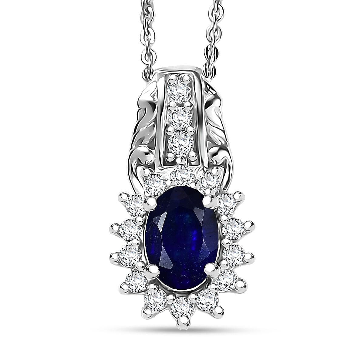 D'Joy Masoala Sapphire (D) and White Zircon 1.65 ctw Solitaire Pendant Necklace in Rhodium Over Sterling Silver 20 Inches image number 0