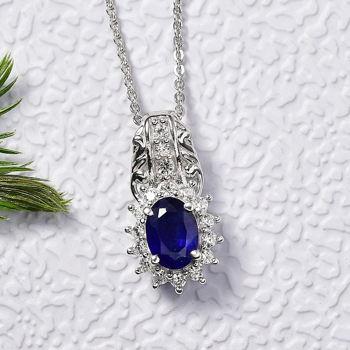 D'Joy Masoala Sapphire (D) and White Zircon 1.65 ctw Solitaire Pendant Necklace in Rhodium Over Sterling Silver 20 Inches image number 1