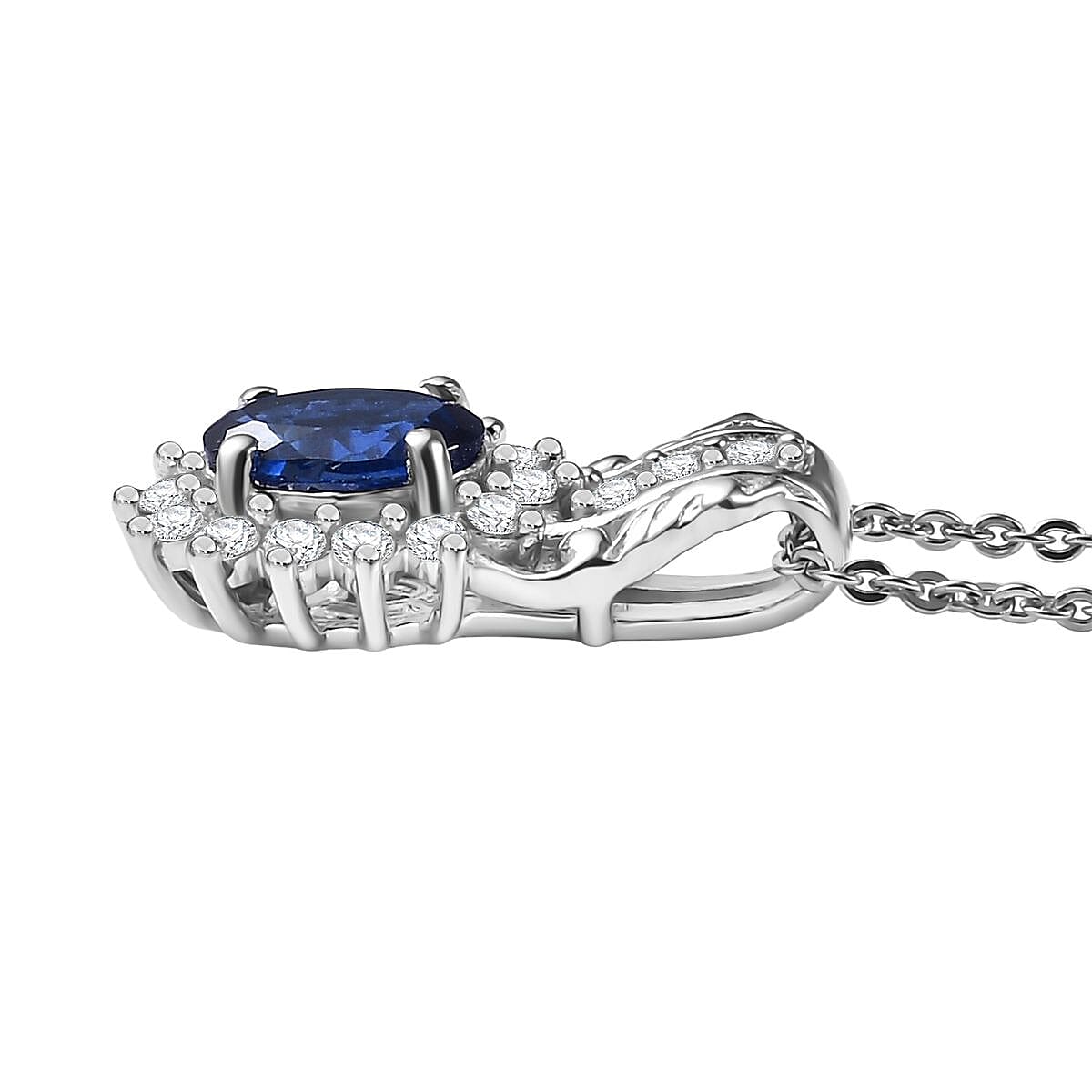 D'Joy Masoala Sapphire (D) and White Zircon 1.65 ctw Solitaire Pendant Necklace in Rhodium Over Sterling Silver 20 Inches image number 3