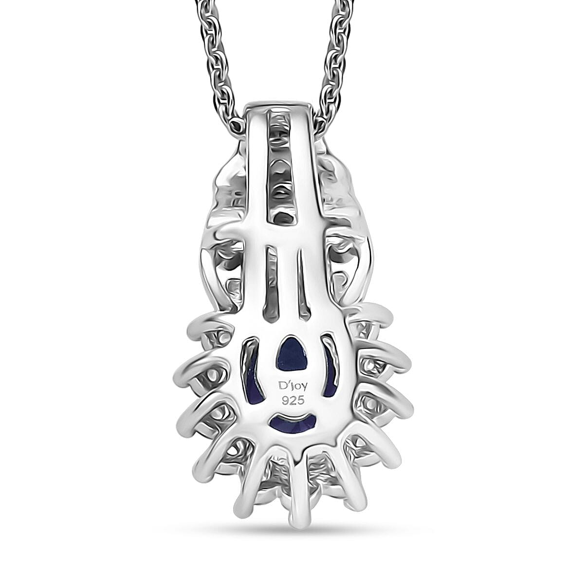 D'Joy Masoala Sapphire (D) and White Zircon 1.65 ctw Solitaire Pendant Necklace in Rhodium Over Sterling Silver 20 Inches image number 4