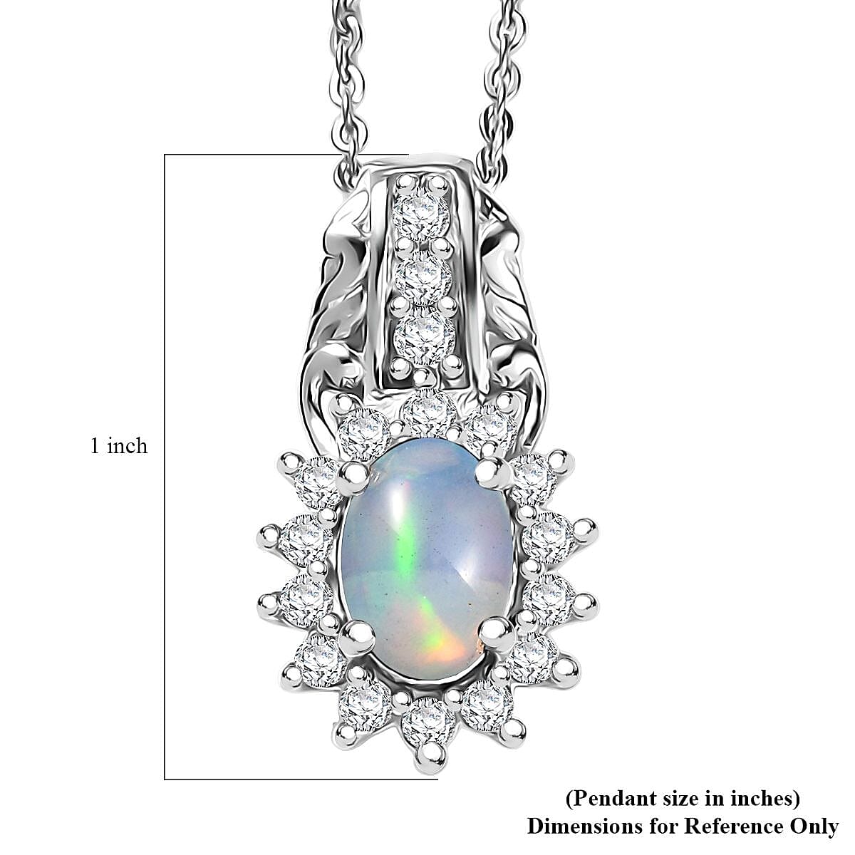 D'Joy Ethiopian Welo Opal and White Zircon 0.90 ctw Pendant Necklace in Rhodium Over Sterling Silver 20 Inches