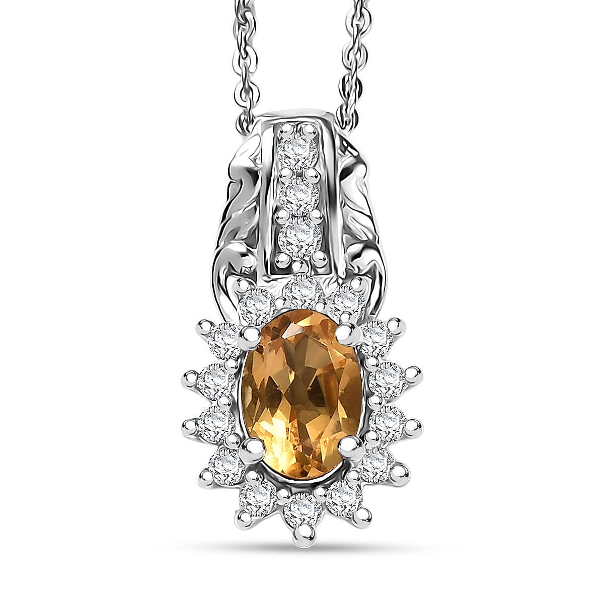 D'Joy Brazilian Citrine and White Zircon 1.20 ctw Pendant Necklace in Rhodium Over Sterling Silver 20 Inches image number 0