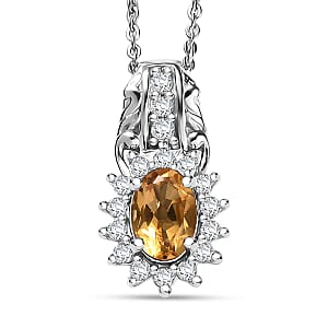 D'Joy Brazilian Citrine and White Zircon 1.20 ctw Pendant Necklace in Rhodium Over Sterling Silver 20 Inches