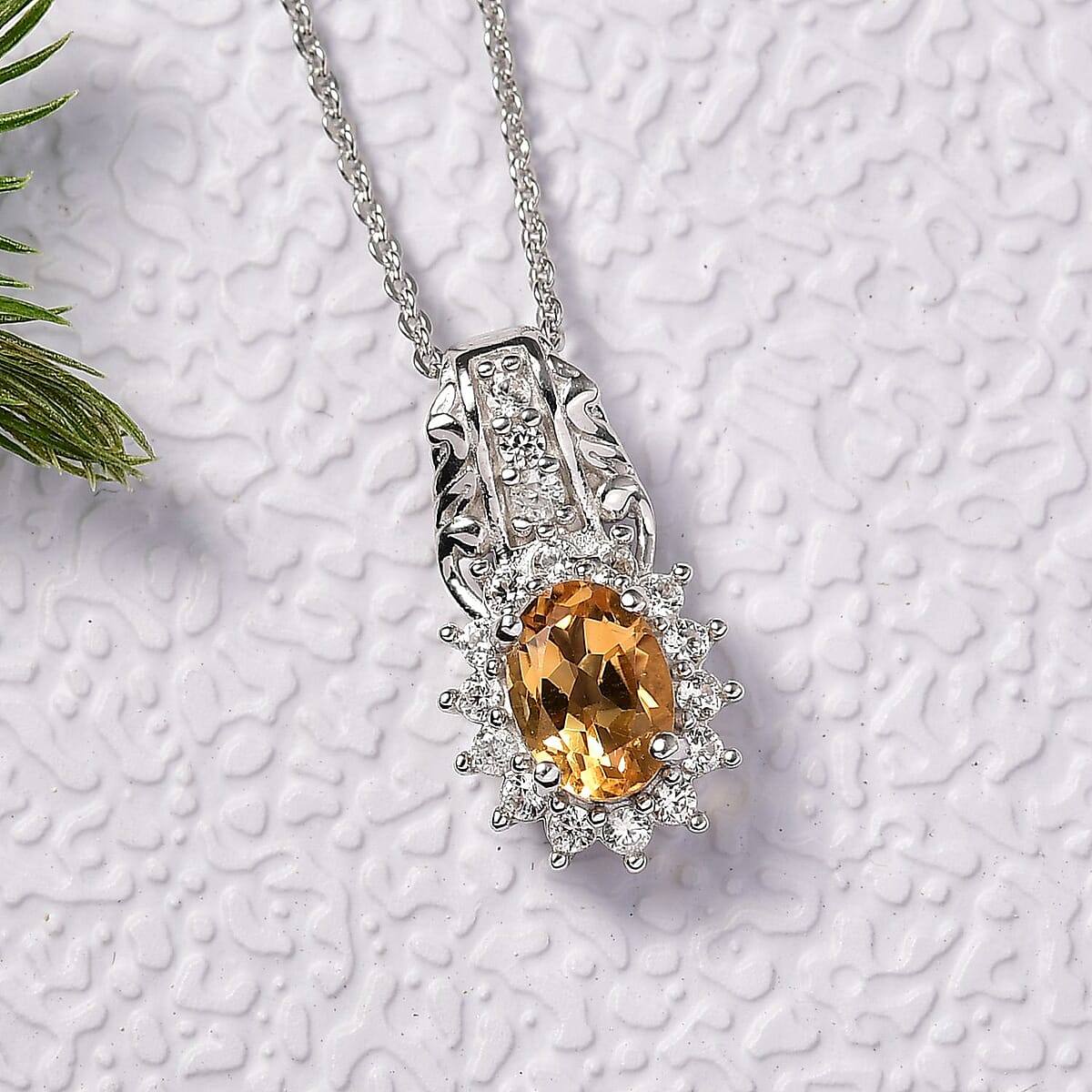 D'Joy Brazilian Citrine and White Zircon 1.20 ctw Pendant Necklace in Rhodium Over Sterling Silver 20 Inches image number 1
