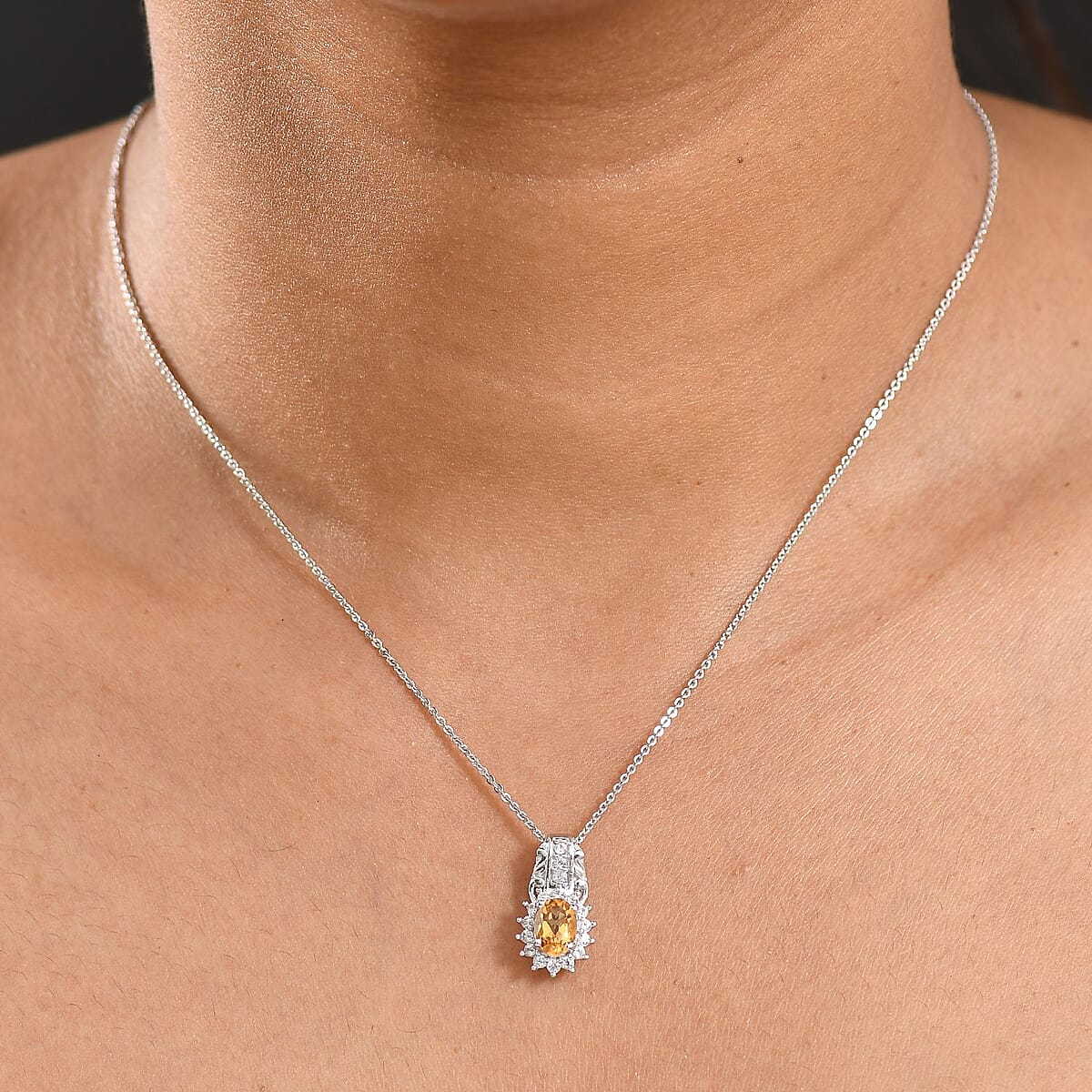 D'Joy Brazilian Citrine and White Zircon 1.20 ctw Pendant Necklace in Rhodium Over Sterling Silver 20 Inches image number 2