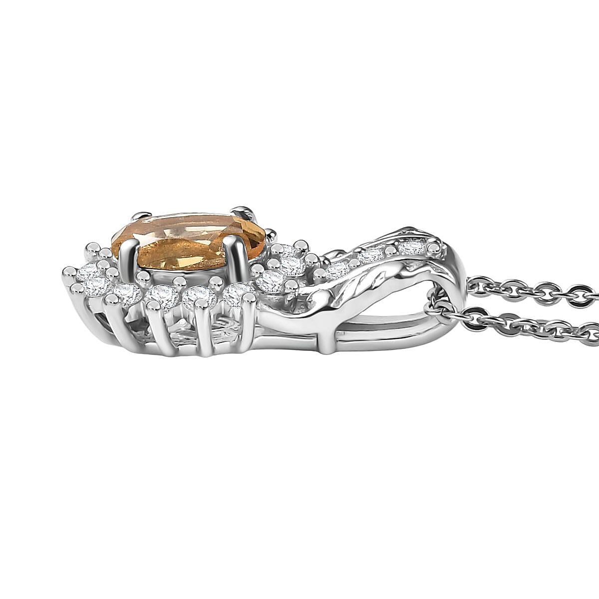 D'Joy Brazilian Citrine and White Zircon 1.20 ctw Pendant Necklace in Rhodium Over Sterling Silver 20 Inches image number 3