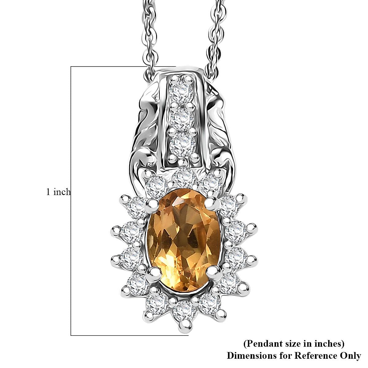 D'Joy Brazilian Citrine and White Zircon 1.20 ctw Pendant Necklace in Rhodium Over Sterling Silver 20 Inches image number 6