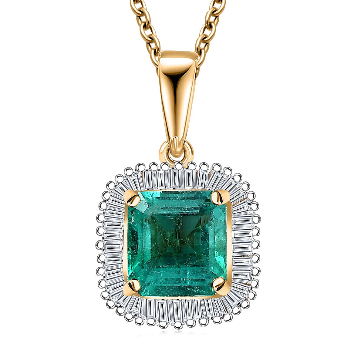 Luxoro AAA Kagem Zambian Emerald and G-H I2 Diamond 2.10 ctw Pendant Necklace in 14K Yellow Gold 20 Inches image number 0
