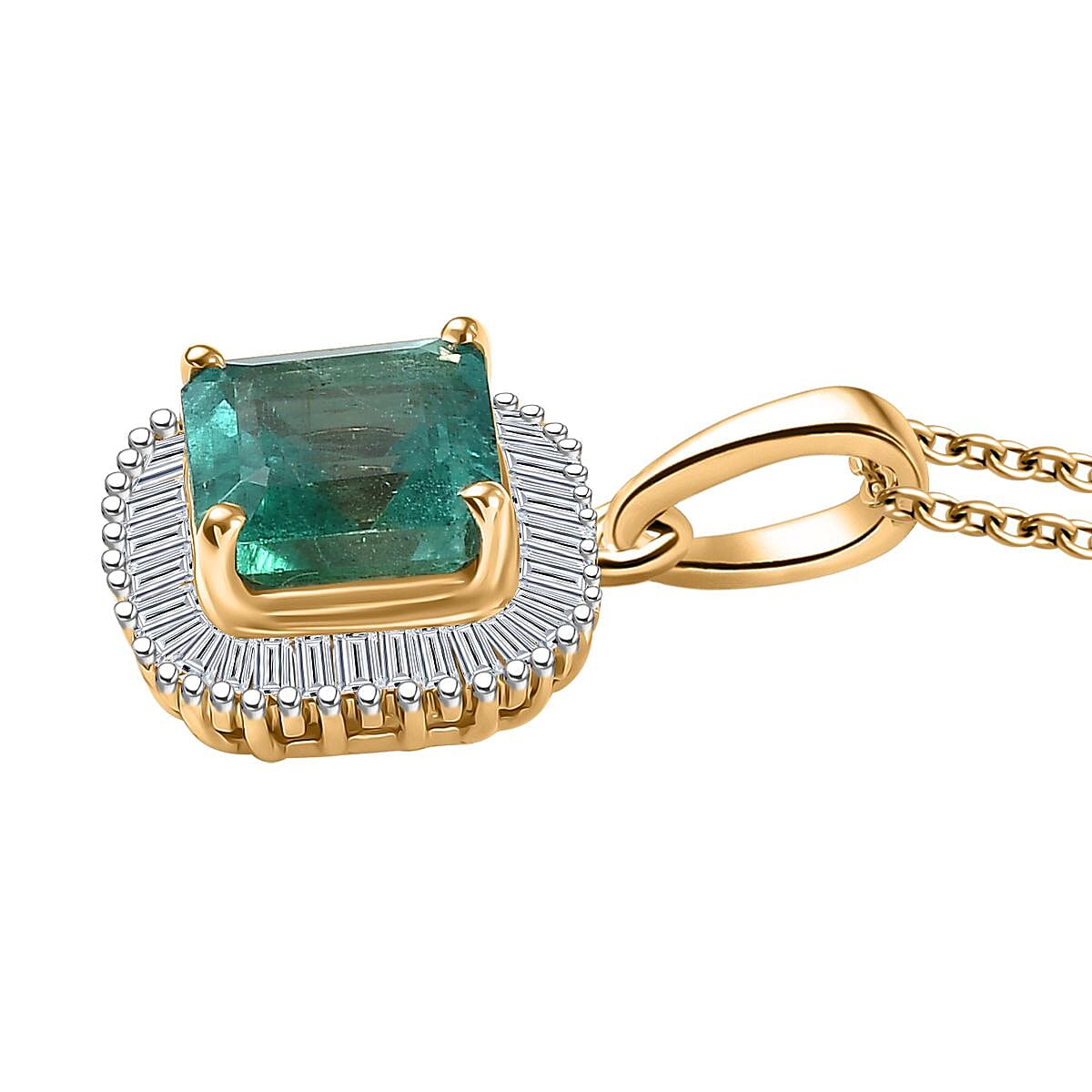 Luxoro AAA Kagem Zambian Emerald and G-H I2 Diamond 2.10 ctw Pendant Necklace in 14K Yellow Gold 20 Inches image number 3