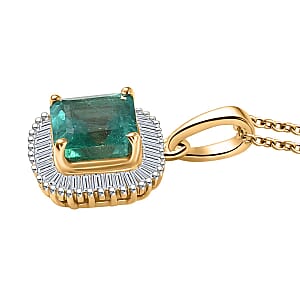 Luxoro AAA Kagem Zambian Emerald and G-H I2 Diamond 2.10 ctw Pendant Necklace in 14K Yellow Gold 20 Inches