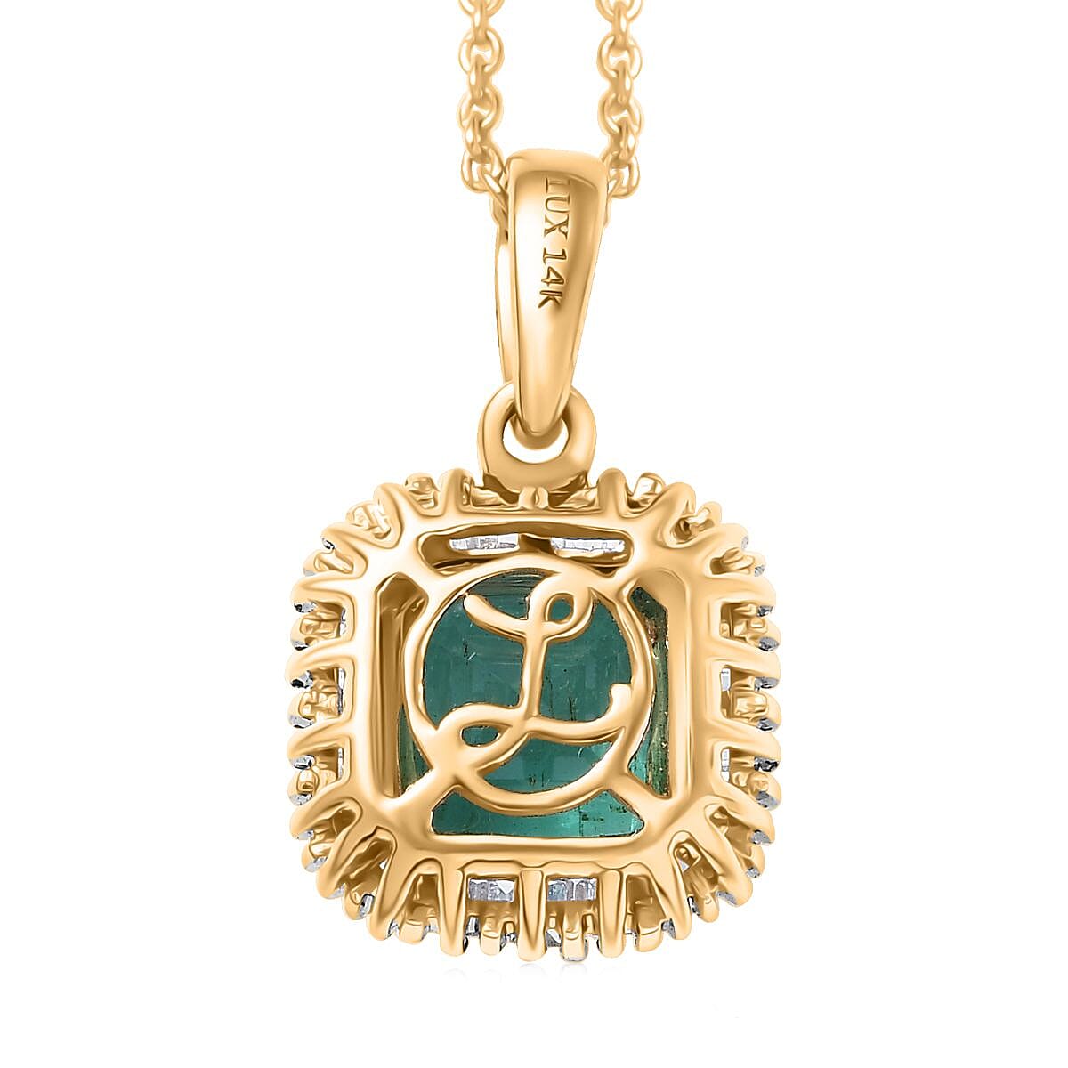 Luxoro AAA Kagem Zambian Emerald and G-H I2 Diamond 2.10 ctw Pendant Necklace in 14K Yellow Gold 20 Inches image number 4