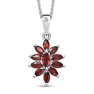 D'Joy Mozambique Garnet 1.20 ctw Pendant Necklace in Rhodium Over Sterling Silver 20 Inches
