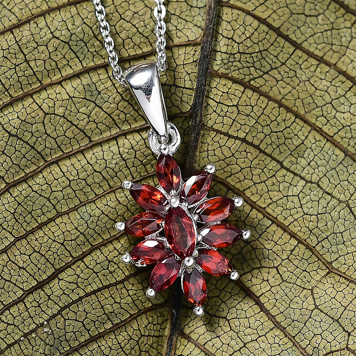 D'Joy Mozambique Garnet 1.20 ctw Pendant Necklace in Rhodium Over Sterling Silver 20 Inches image number 1