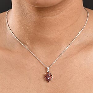 D'Joy Mozambique Garnet 1.20 ctw Pendant Necklace in Rhodium Over Sterling Silver 20 Inches