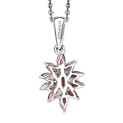D'Joy Mozambique Garnet 1.20 ctw Floral Pendant Necklace in Rhodium Over Sterling Silver 20 Inches