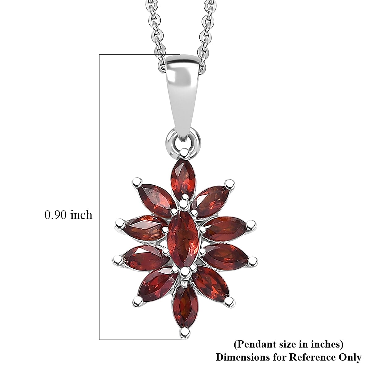 D'Joy Mozambique Garnet 1.20 ctw Floral Pendant Necklace in Rhodium Over Sterling Silver 20 Inches