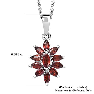 D'Joy Mozambique Garnet 1.20 ctw Floral Pendant Necklace in Rhodium Over Sterling Silver 20 Inches