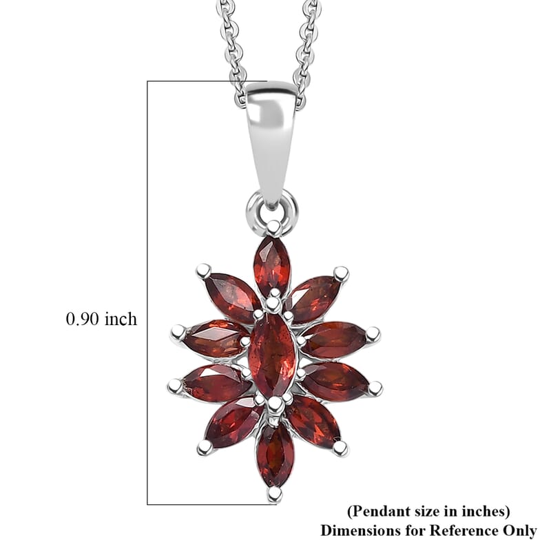 D'Joy Mozambique Garnet 1.20 ctw Floral Pendant Necklace in Rhodium Over Sterling Silver 20 Inches