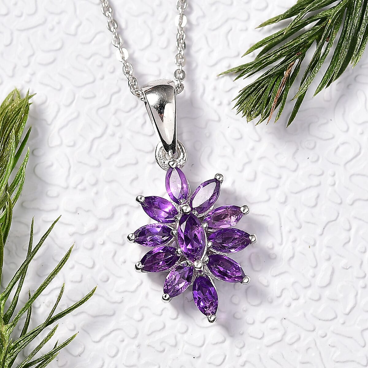 D'Joy African Amethyst 1.00 ctw Pendant Necklace in Rhodium Over Sterling Silver 20 Inches image number 1