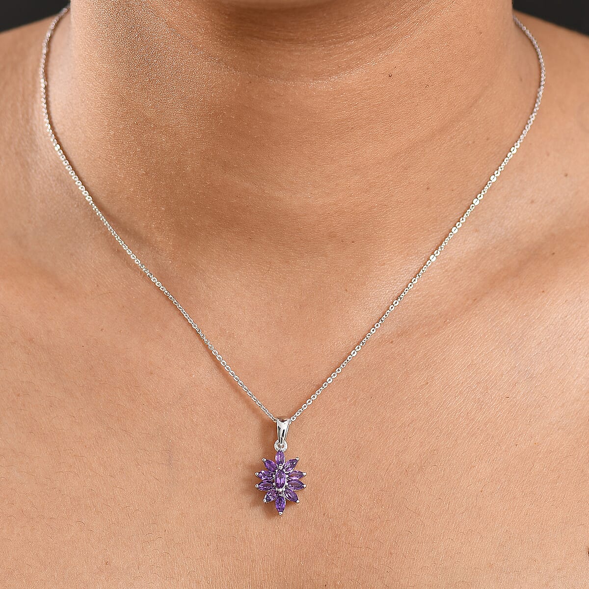 D'Joy African Amethyst 1.00 ctw Pendant Necklace in Rhodium Over Sterling Silver 20 Inches image number 2