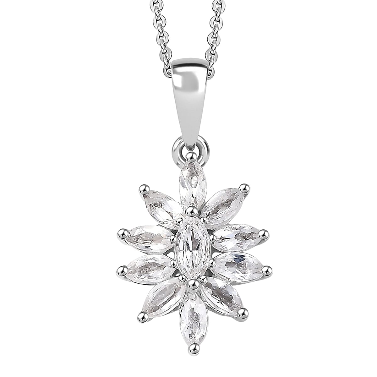 D'Joy White Topaz 1.15 ctw Floral Pendant Necklace in Rhodium Over Sterling Silver 20 Inches