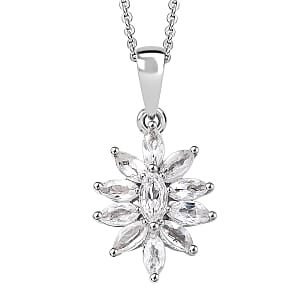 D'Joy White Topaz 1.15 ctw Pendant Necklace in Rhodium Over Sterling Silver 20 Inches