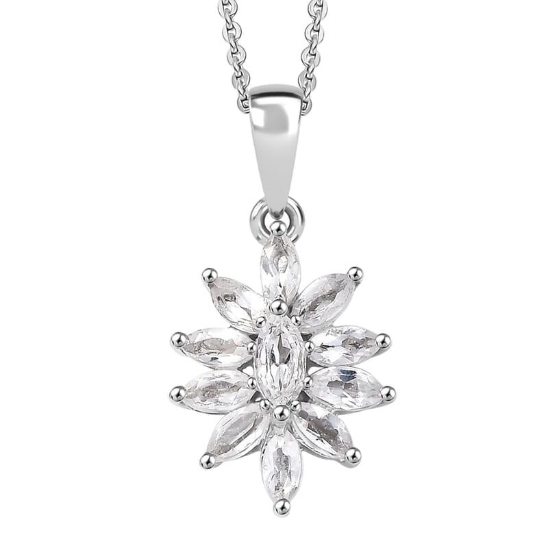 D'Joy White Topaz 1.15 ctw Floral Pendant Necklace in Rhodium Over Sterling Silver 20 Inches