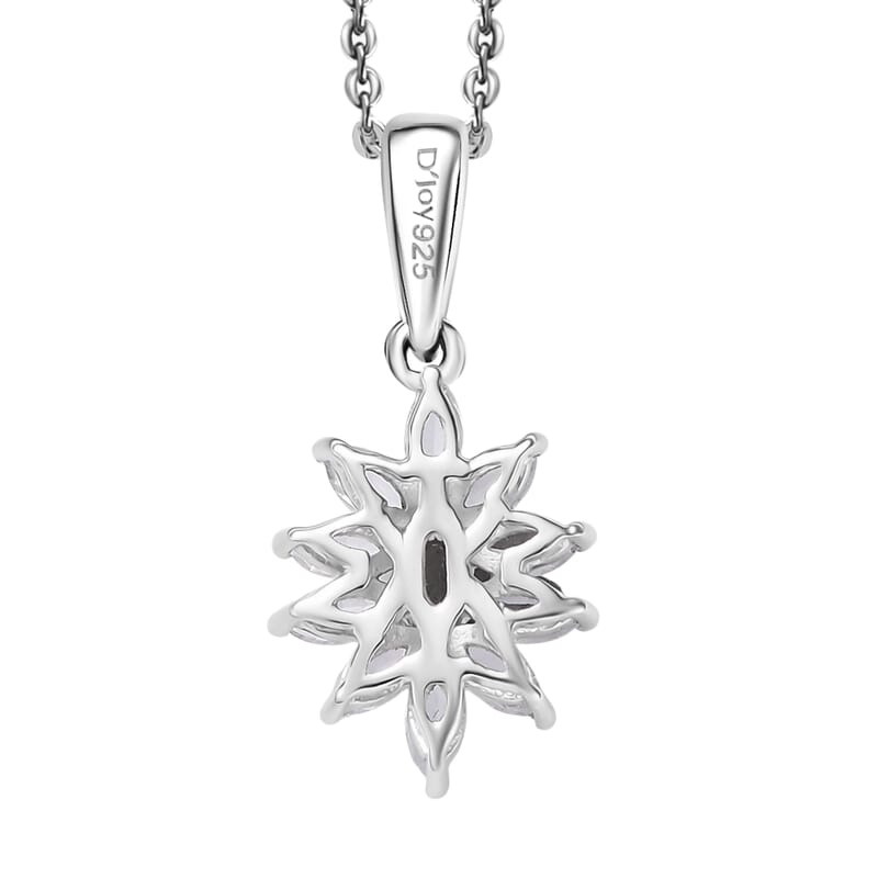 D'Joy White Topaz 1.15 ctw Floral Pendant Necklace in Rhodium Over Sterling Silver 20 Inches
