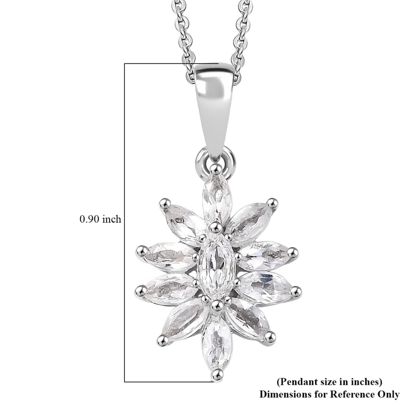 D'Joy White Topaz 1.15 ctw Floral Pendant Necklace in Rhodium Over Sterling Silver 20 Inches
