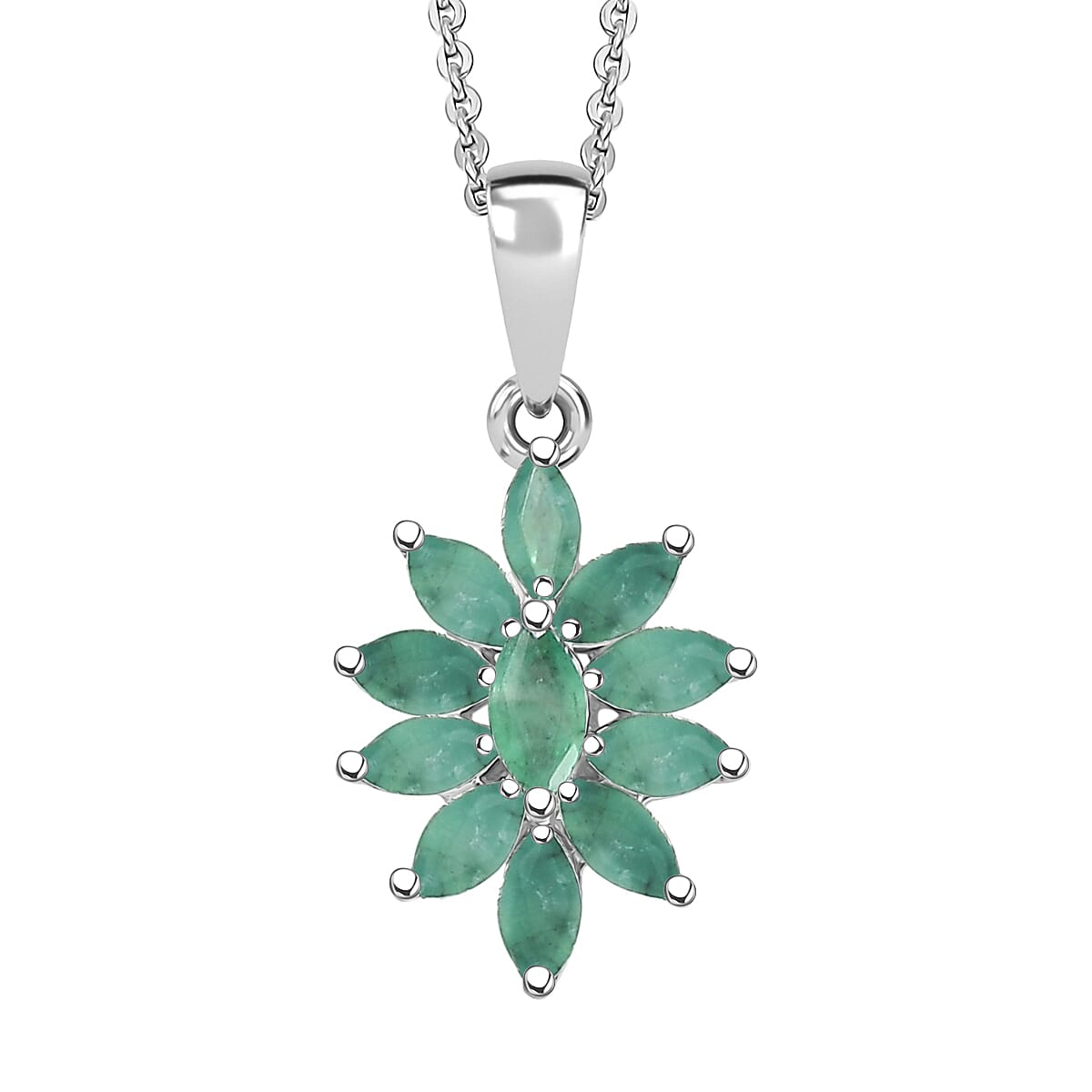 D'Joy Socoto Emerald 0.90 ctw Pendant Necklace in Rhodium Over Sterling Silver 20 Inches image number 0