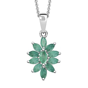 D'Joy Socoto Emerald 0.90 ctw Pendant Necklace in Rhodium Over Sterling Silver 20 Inches