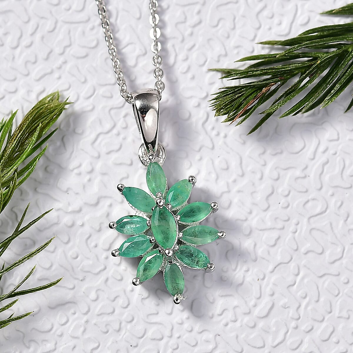 D'Joy Socoto Emerald 0.90 ctw Pendant Necklace in Rhodium Over Sterling Silver 20 Inches image number 1