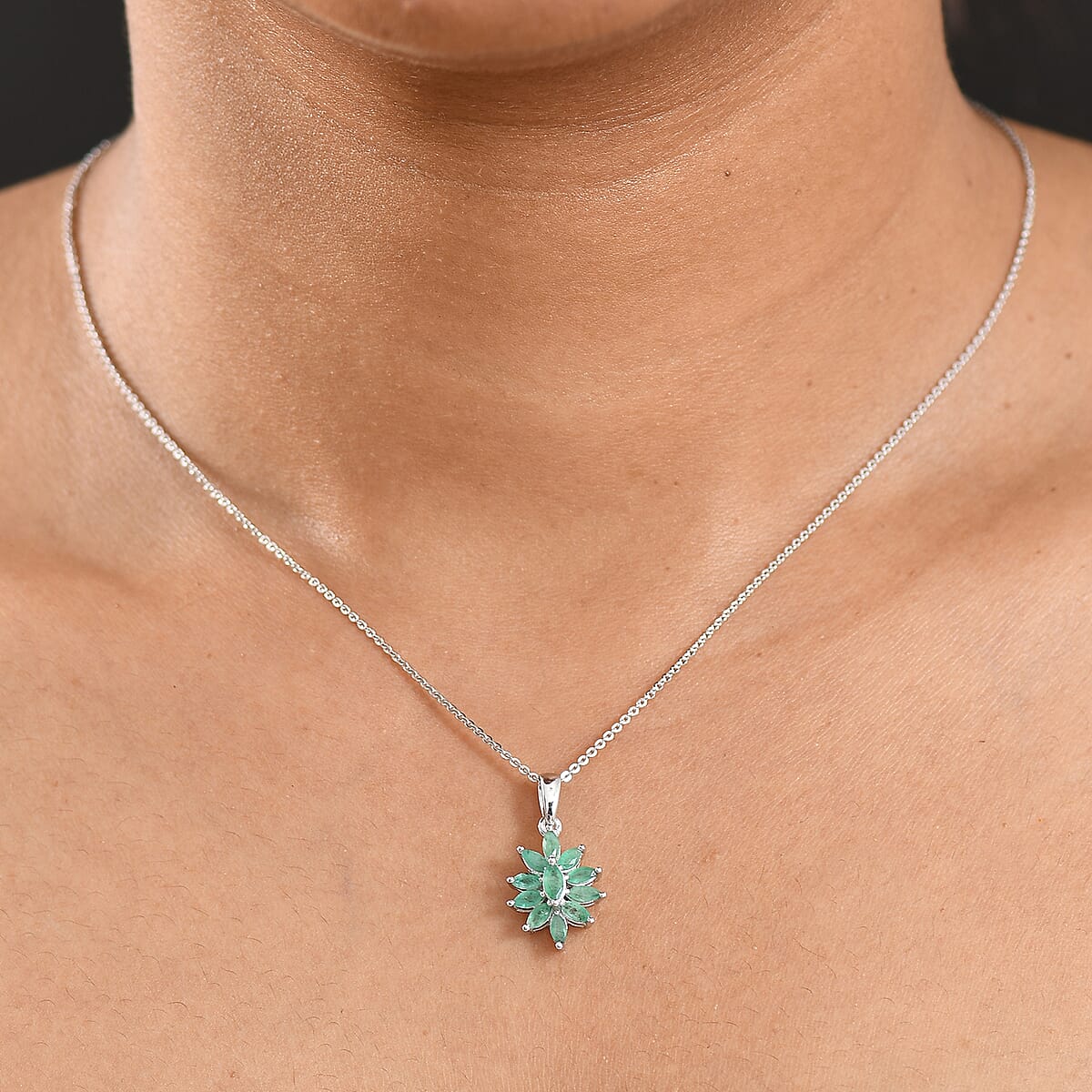 D'Joy Socoto Emerald 0.90 ctw Pendant Necklace in Rhodium Over Sterling Silver 20 Inches image number 2