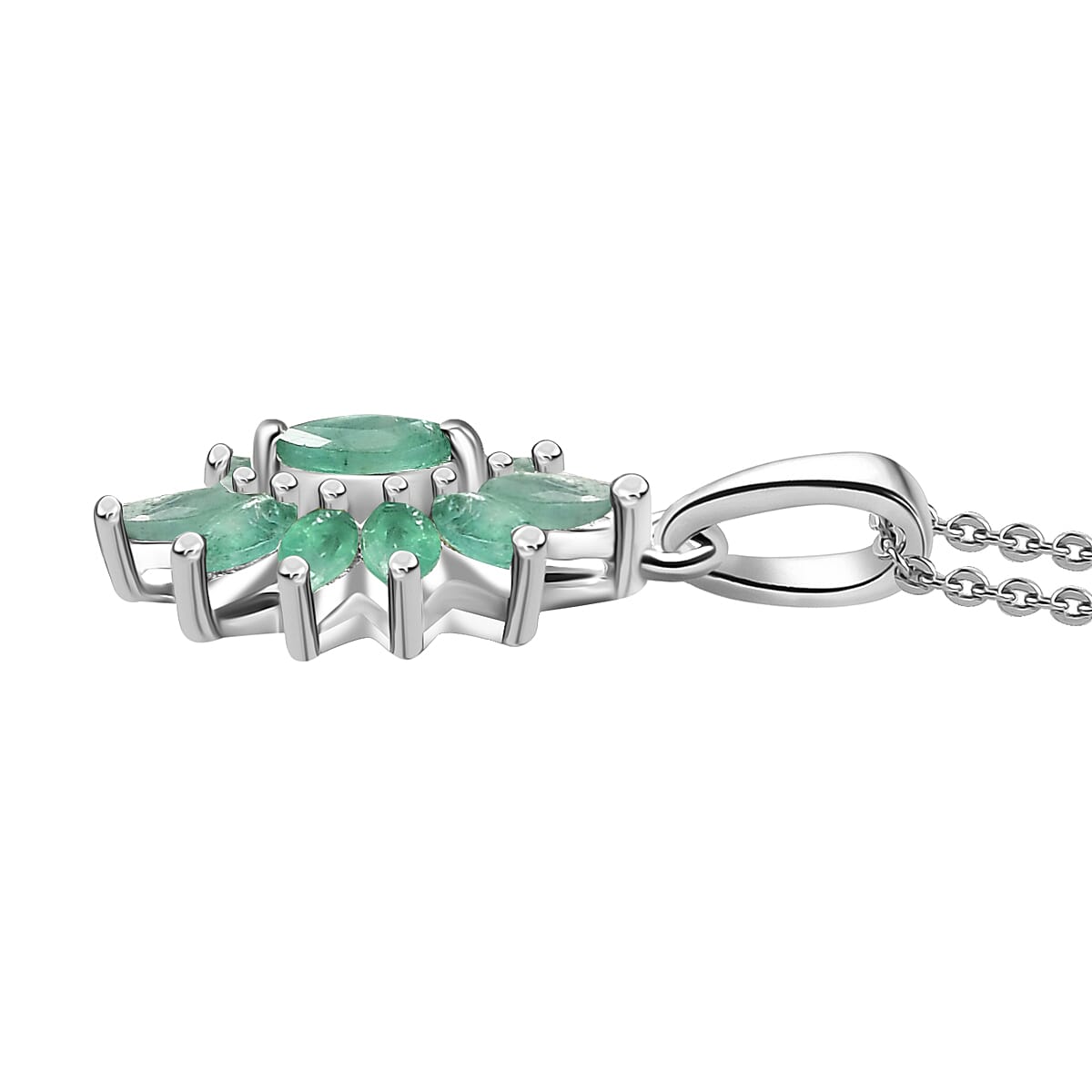 D'Joy Socoto Emerald 0.90 ctw Pendant Necklace in Rhodium Over Sterling Silver 20 Inches image number 3