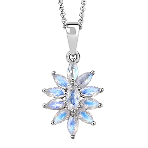 D'Joy Rainbow Moonstone 1.00 ctw Pendant Necklace in Rhodium Over Sterling Silver 20 Inches 