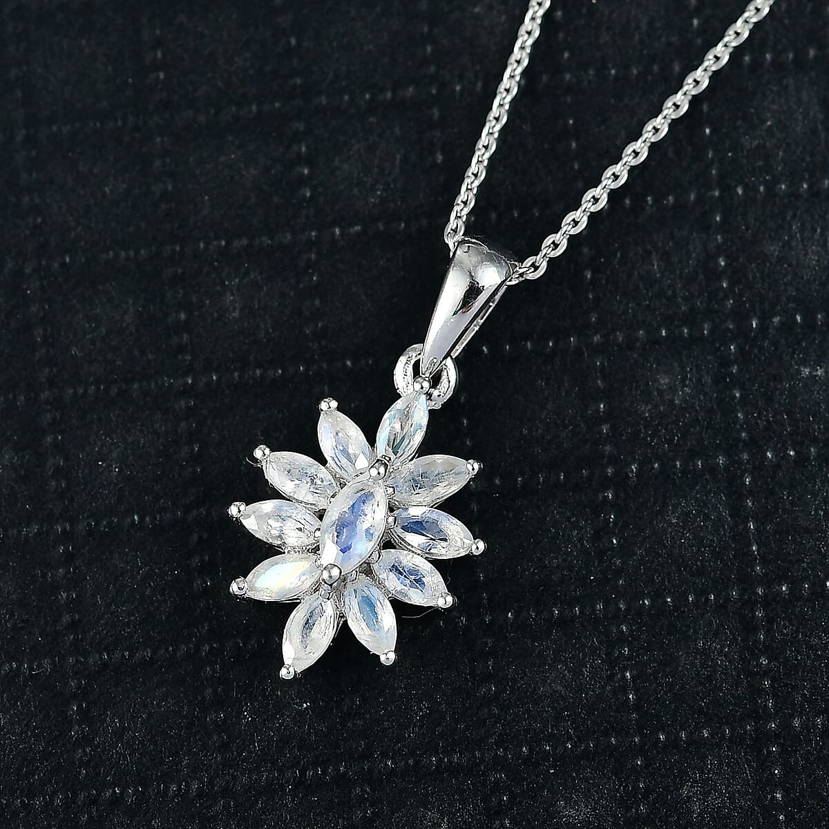 D'Joy Rainbow Moonstone 1.00 ctw Pendant Necklace in Rhodium Over Sterling Silver 20 Inches  image number 1