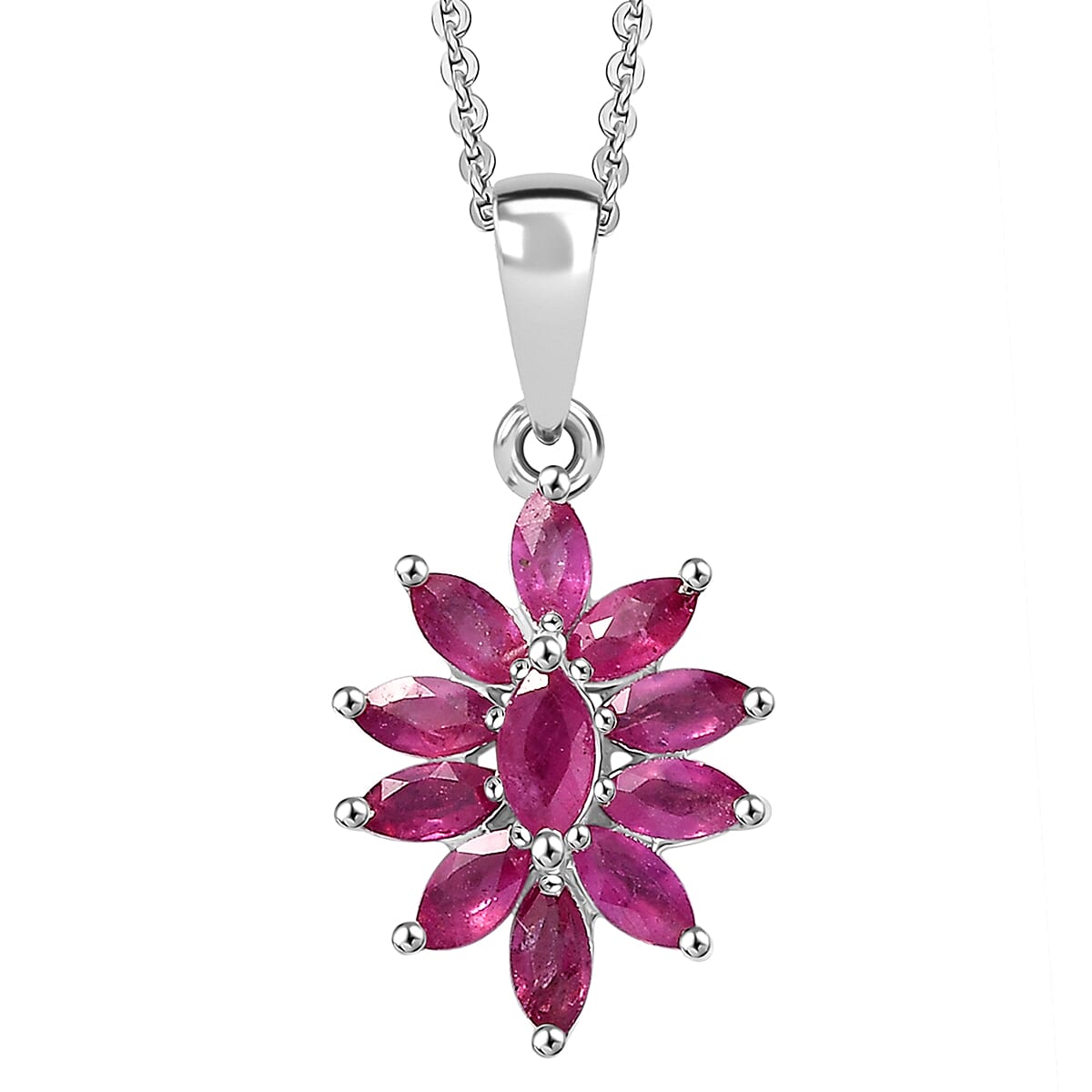 D'Joy Niassa Ruby (FF) 1.40 ctw Pendant Necklace in Rhodium Over Sterling Silver 20 Inches image number 0