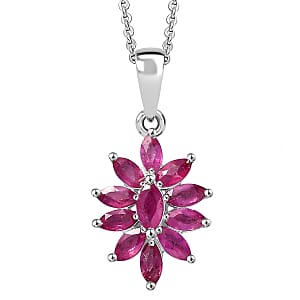 D'Joy Niassa Ruby (FF) 1.40 ctw Pendant Necklace in Rhodium Over Sterling Silver 20 Inches